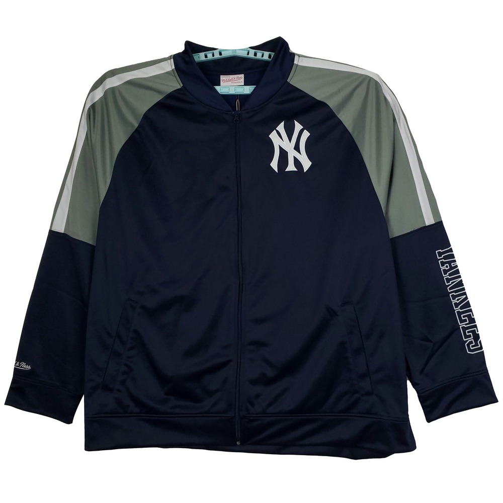 NY Yankees Mitchell & Ness MLB 4XL XXXXL Track Jacket Navy Gray White Stripe NWT